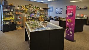 Product displays inside AHCJ, Renfrew Cannabis Retail Store.